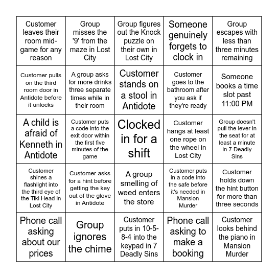 Escapology Bingo 2023 Bingo Card