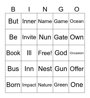 Untitled Bingo Card