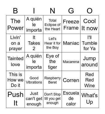 80's & 90's Music Bingo Card