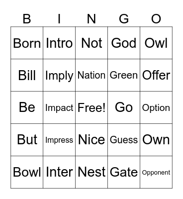 Untitled Bingo Card