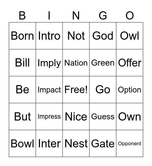 Untitled Bingo Card
