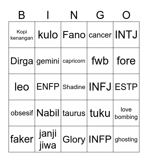 Untitled Bingo Card