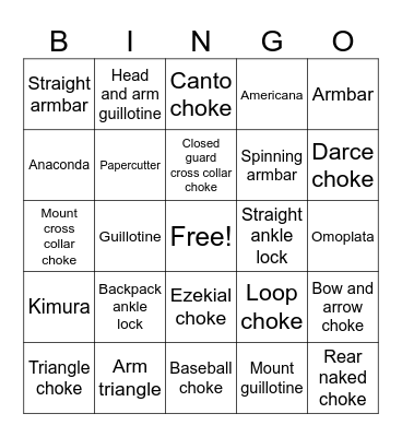 Gi BJJ Bingo Card