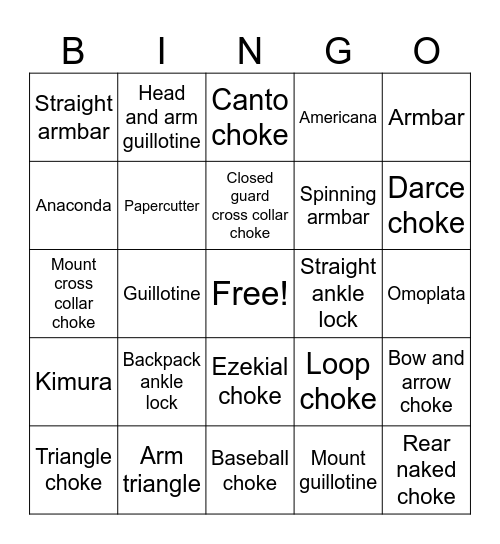 Gi BJJ Bingo Card