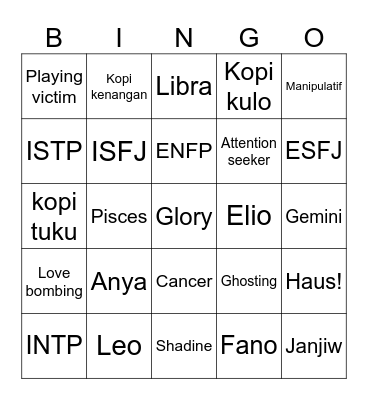 Bingo Anya Bingo Card