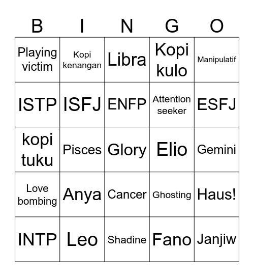 Bingo Anya Bingo Card