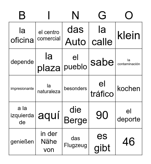 vocabulario Bingo Card