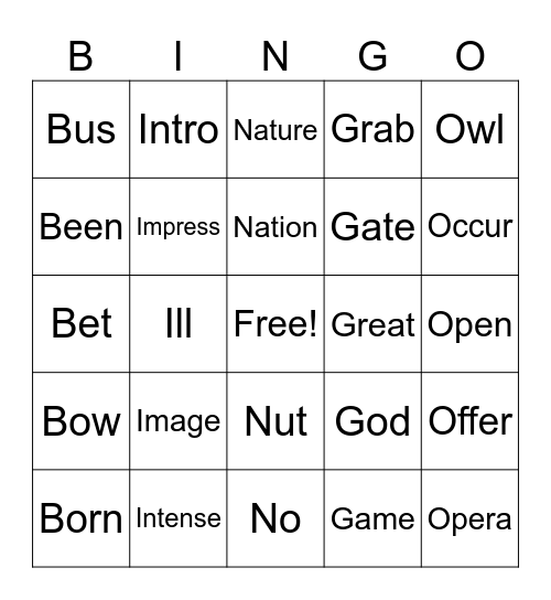 Untitled Bingo Card