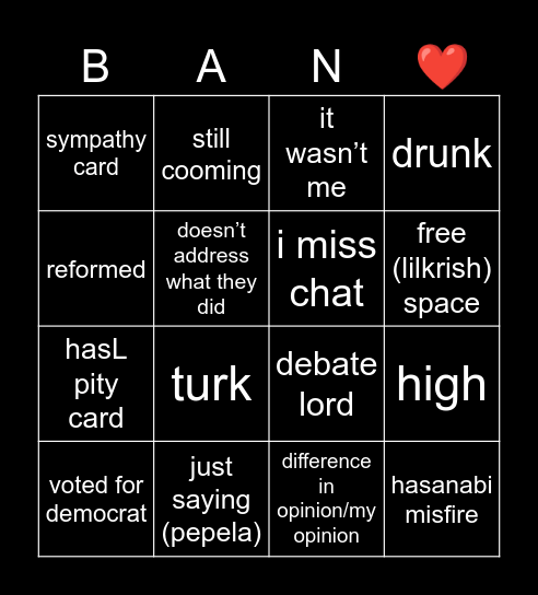 ban bingo Card