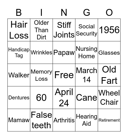 over the hill Bingo Card