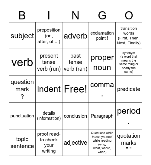 Write Bingo Card