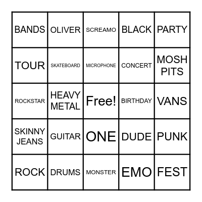 PUNK BINGO Card