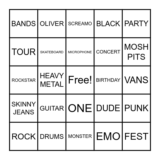 PUNK BINGO Card