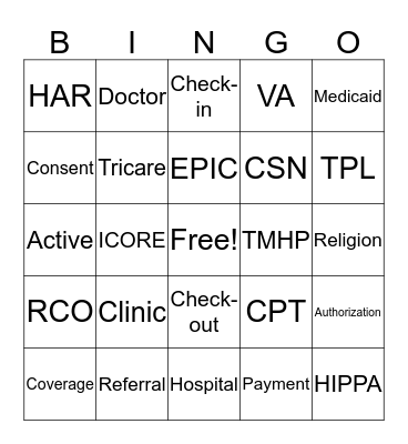 Patient Access Bingo Card
