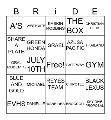 SOON TO BE MRS. REYES Bingo Card