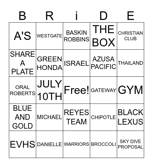 SOON TO BE MRS. REYES Bingo Card