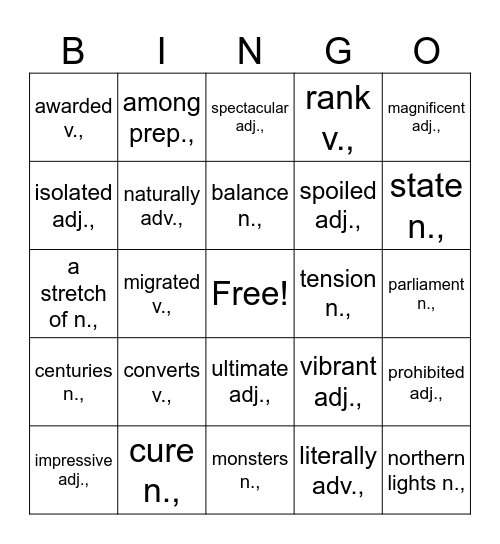 RE 3.1 Vocabulary Bingo Card
