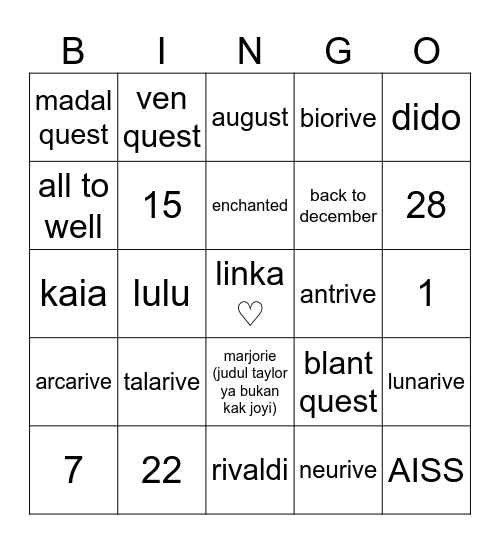 tebak siapa aku Bingo Card