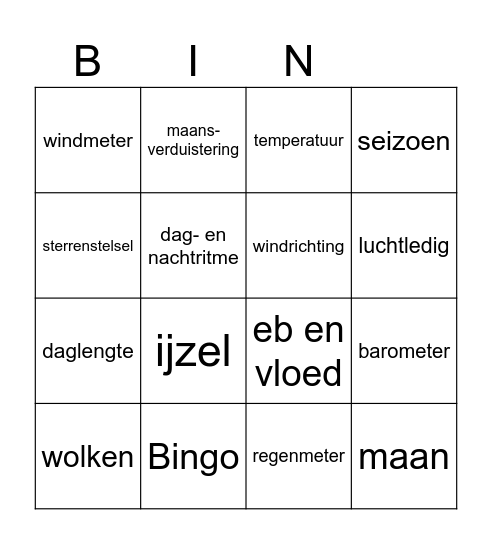 weer Bingo Card