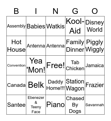 Memory Lane Bingo Card