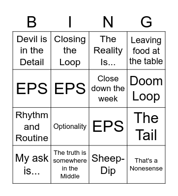John Stevenson-Isms Bingo Card