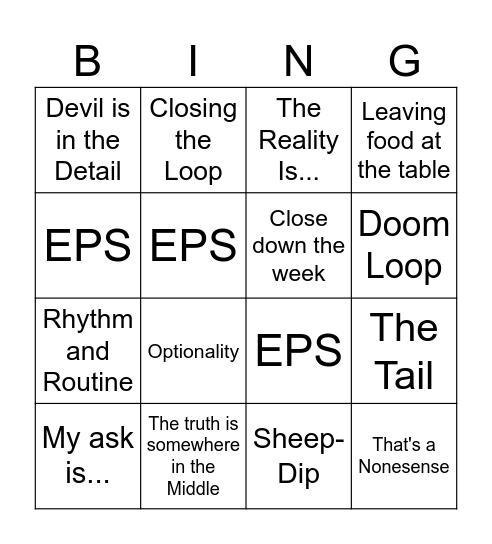 John Stevenson-Isms Bingo Card