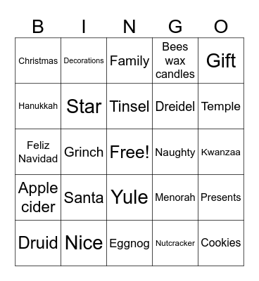 Holiday Bingo! Bingo Card