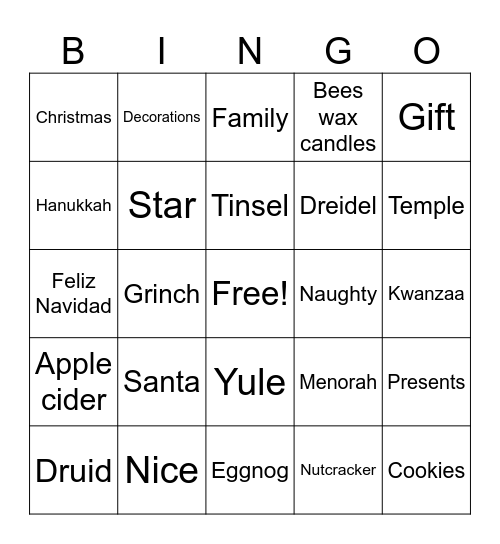 Holiday Bingo! Bingo Card