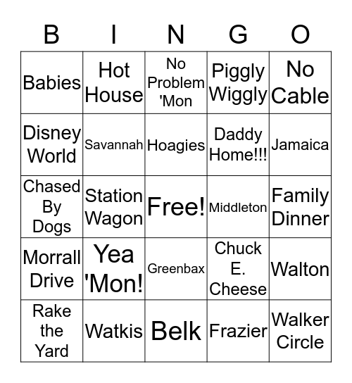 Memory Lane Bingo Card