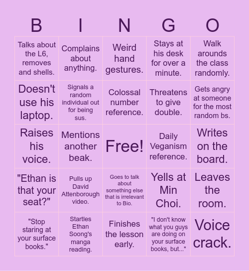 Walker Bingo Card