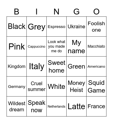 Bibin. Bingo Card