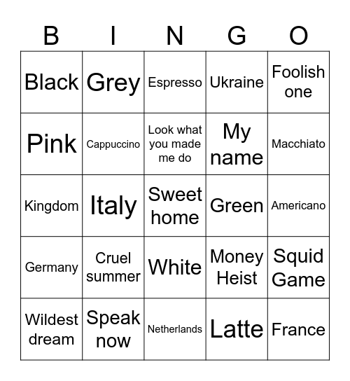 Bibin. Bingo Card