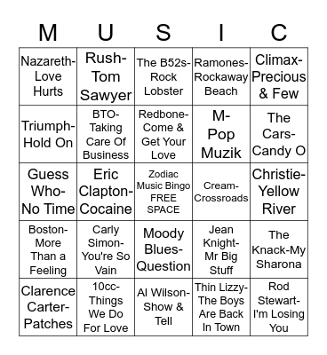 The 80's Vol 1 Bingo Card