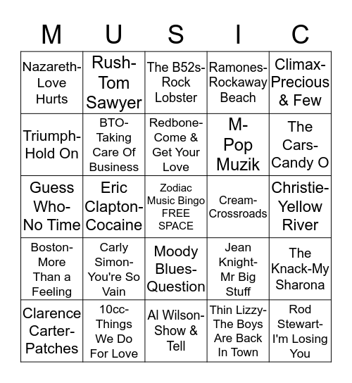 The 80's Vol 1 Bingo Card