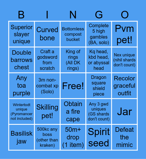 Nubs life BINGO Card