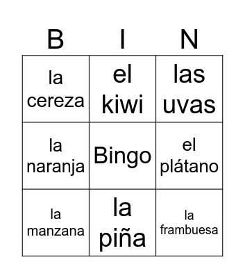 Las frutas Bingo Card