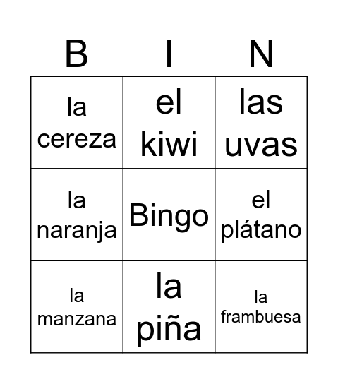 Las frutas Bingo Card