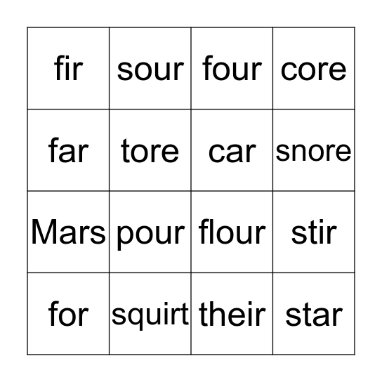 Word Families Bingo Card
