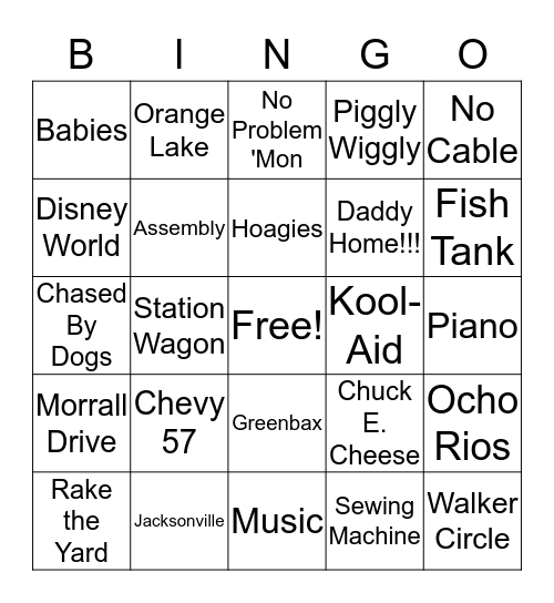 Memory Lane Bingo Card