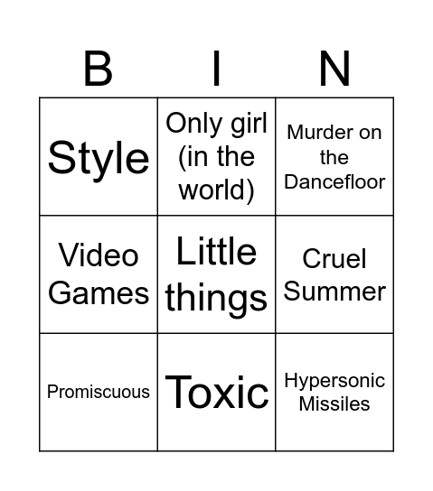 Guess the Song Bingo Card