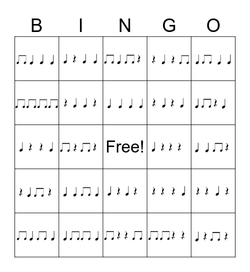 Rhythm Bingo Game 1 Bingo Card