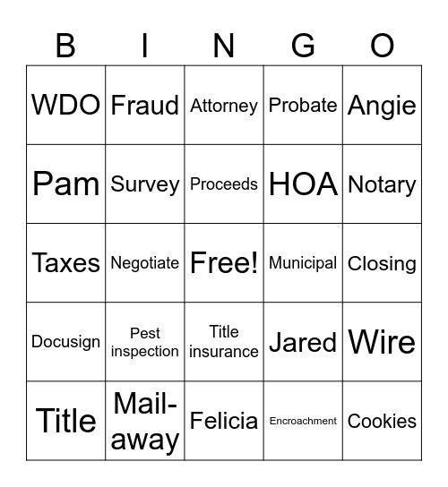 Bradley Title Bingo Card