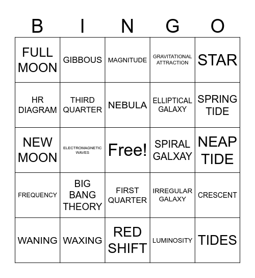 UNIVERSE & MOON Bingo Card