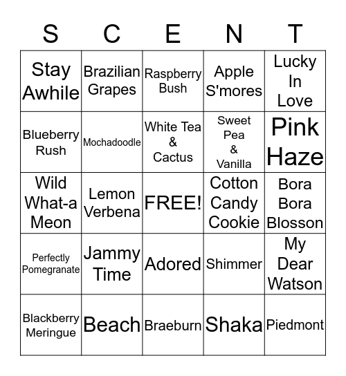 SCENT Bingo Card