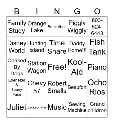 Memory Lane Bingo Card