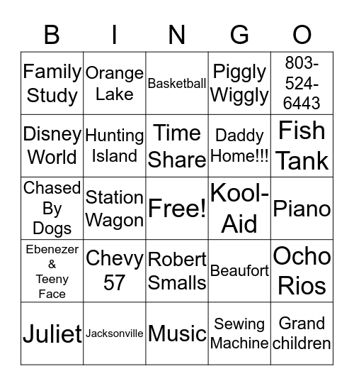 Memory Lane Bingo Card