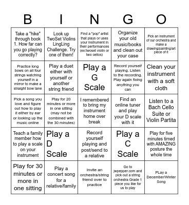 Winter Break Bingo Card