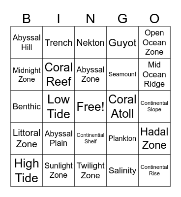 Marine Science Bingo Card