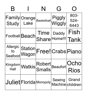 Memory Lane Bingo Card