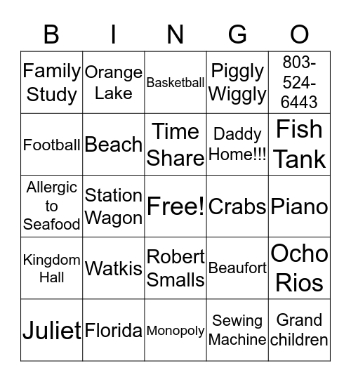 Memory Lane Bingo Card